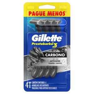 Aparelho de Barbear Prestobarba 3 Carbono Gillette com 4 Unidades