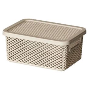Cesto Organizador com Tampa Cor Creme Linea Paramount 18x13x8cm