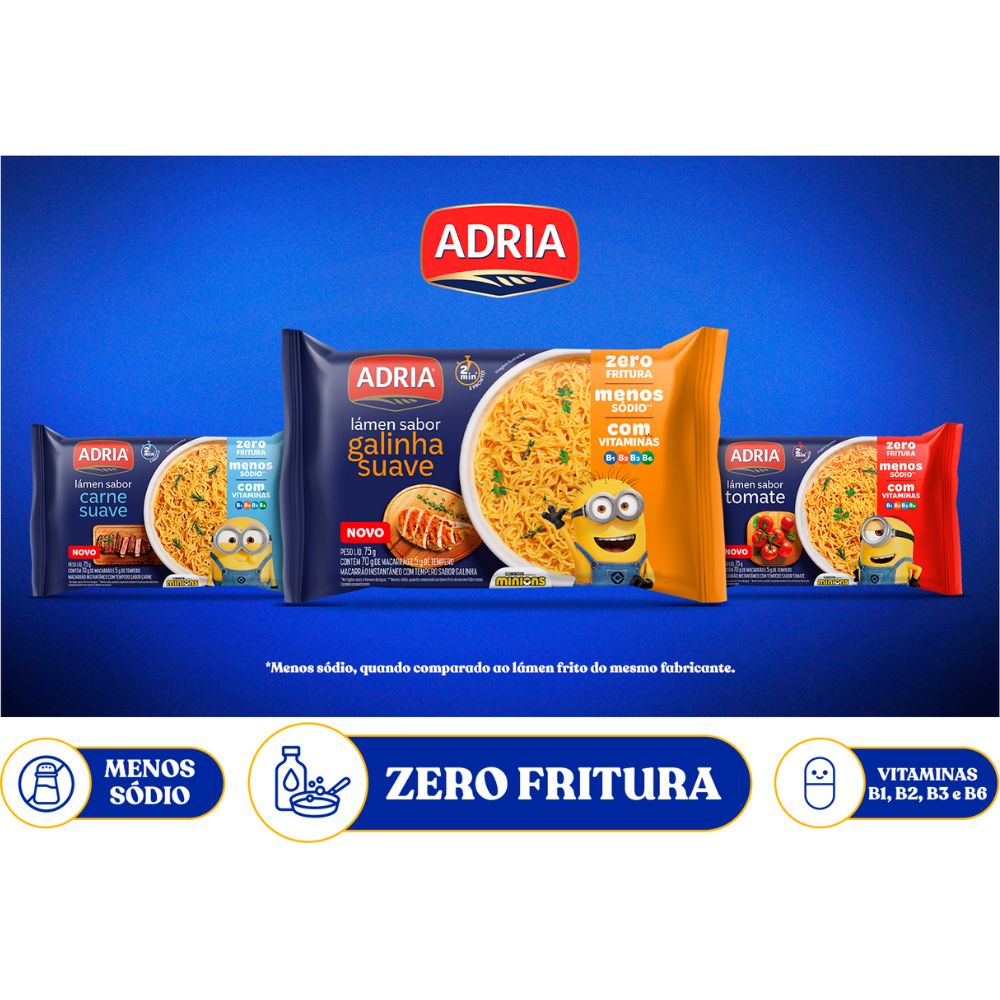 Macarrão Instantâneo Lámen Tomate Minions Zero Fritura Adria 75g