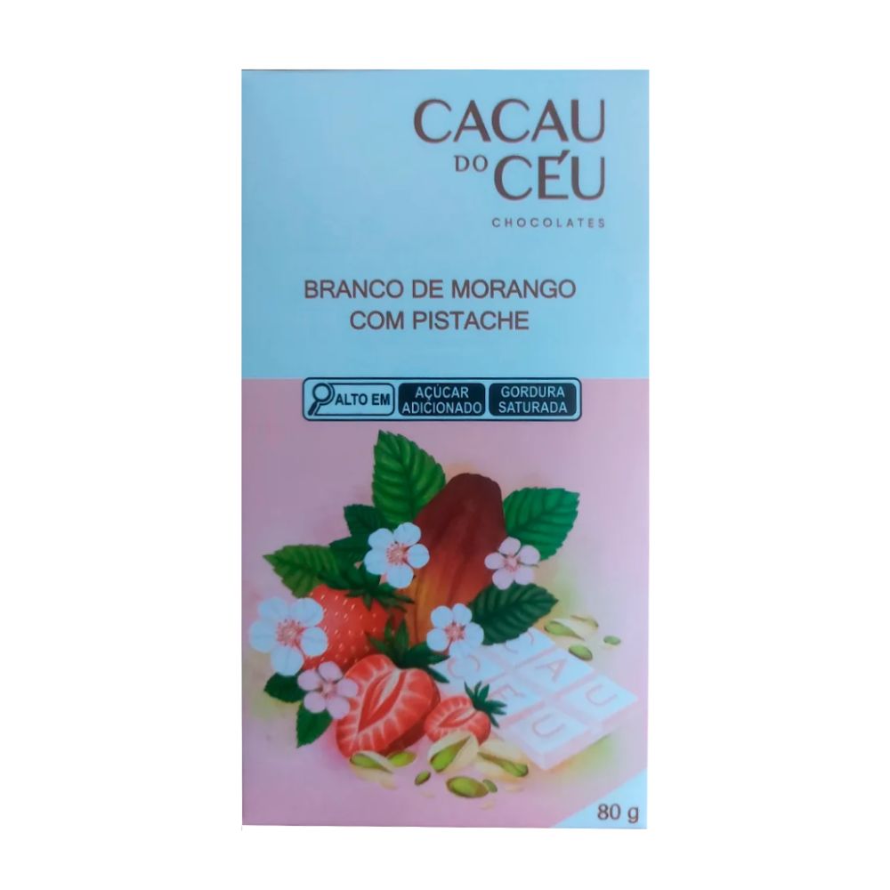 Chocolate Branco de Morango com Pistache Cacau do Céu 80g