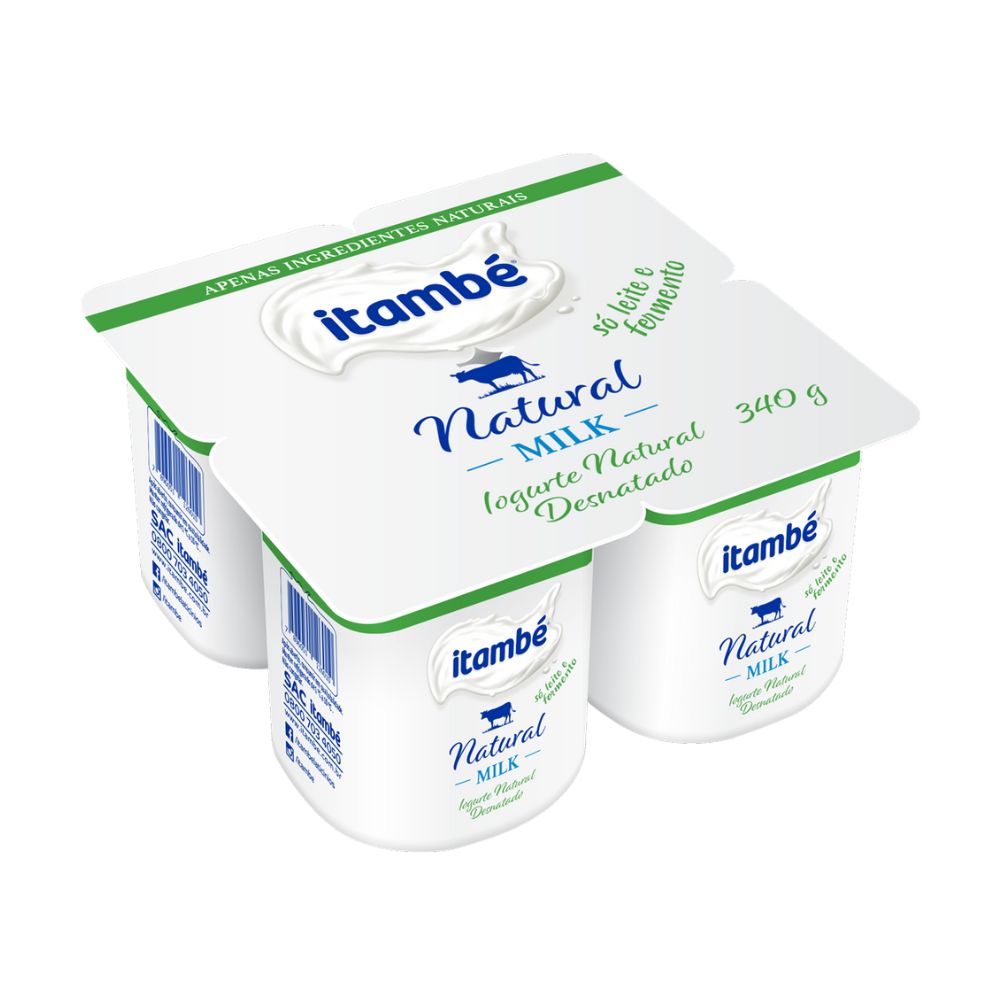 Iogurte Natural Desnatado Milk Itambé Bandeja 340g com 4 Unidades