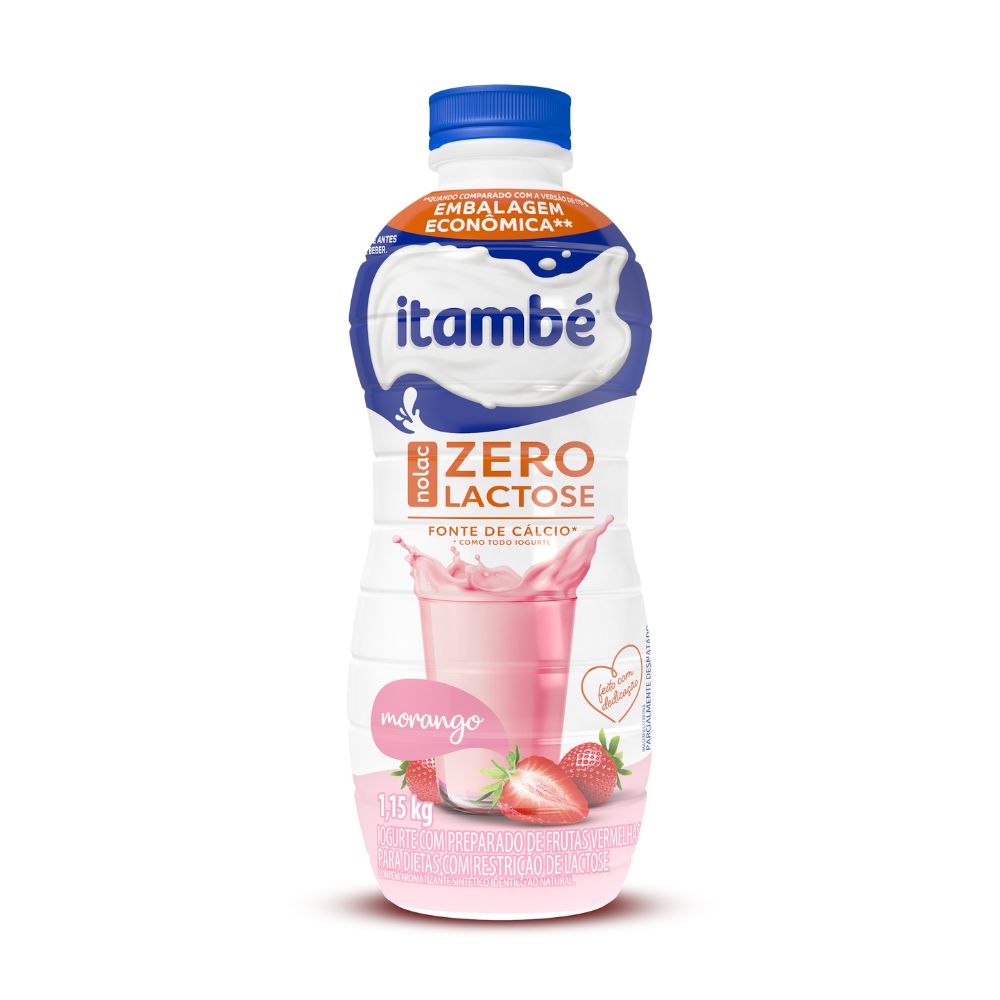 Iogurte Desnatado Itambé Fit Zero Lactose Morango 1,15Kg Embalagem Econômica