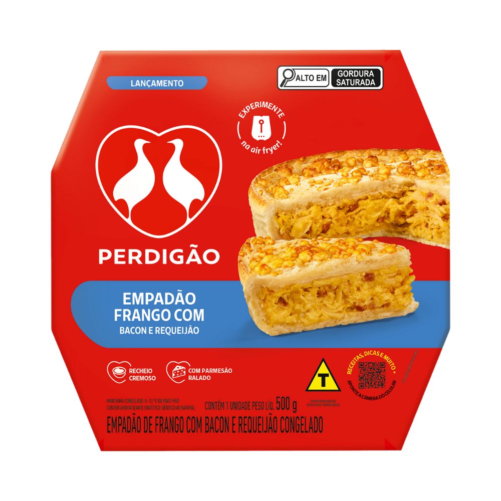 Empadão PERDIGÃO Frango com Bacon e Requeijão Congelado 500g