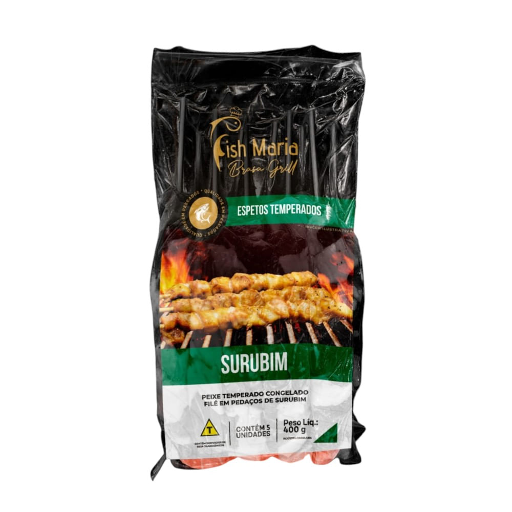 Espeto Temperado Filé Peixe Surubim Congelado Fish Maria 400g com 5 Unidades