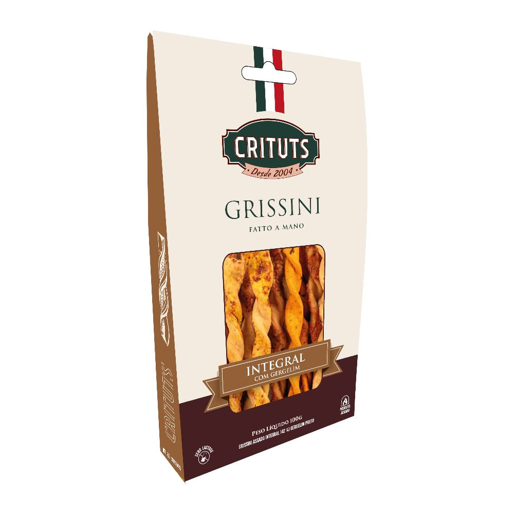 Grissini Assado Integral com Gergelim Fatto A Mano Crituts 100g