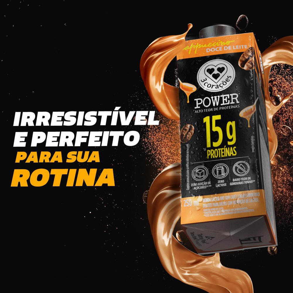 Bebida Láctea Cappuccino Power Whey 15g Doce de Leite 3 Corações