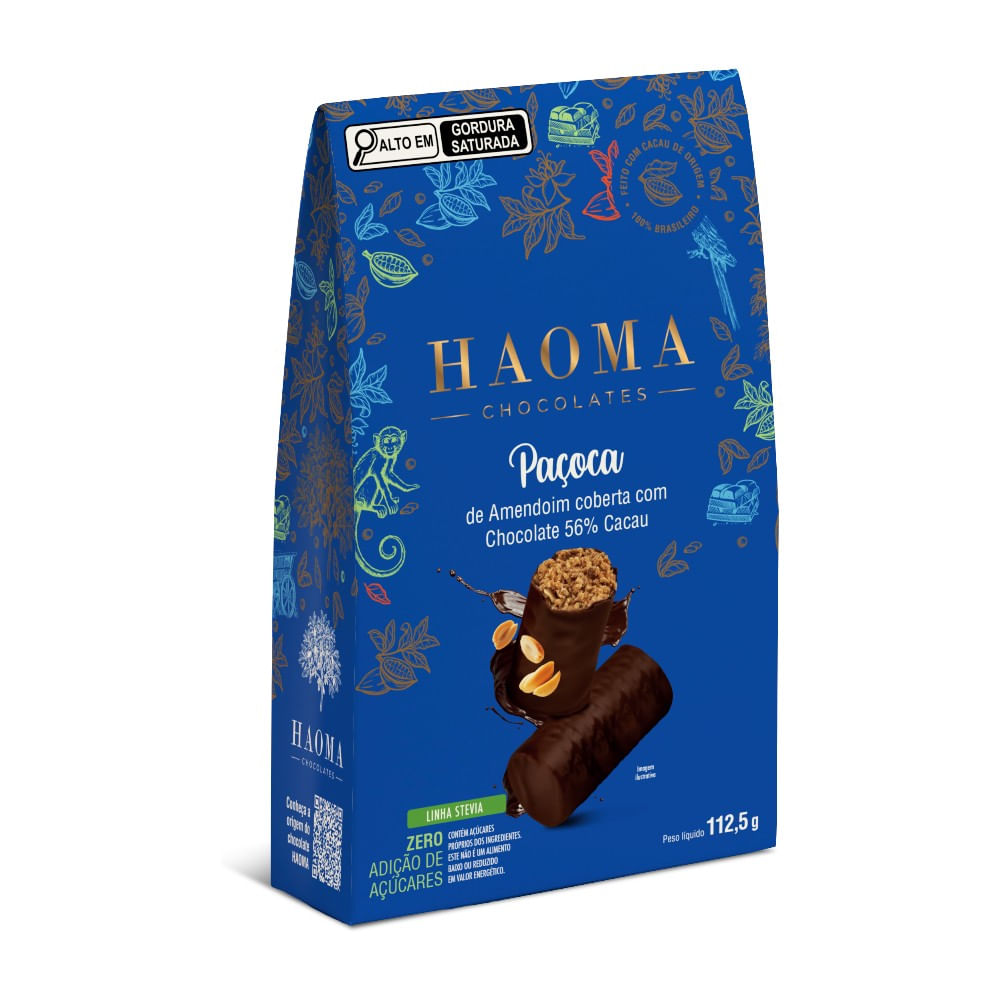Paçoca HAOMA Amendoim Coberta com Chocolate 56% Cacau Zero Adição de Açúcares 112.5g
