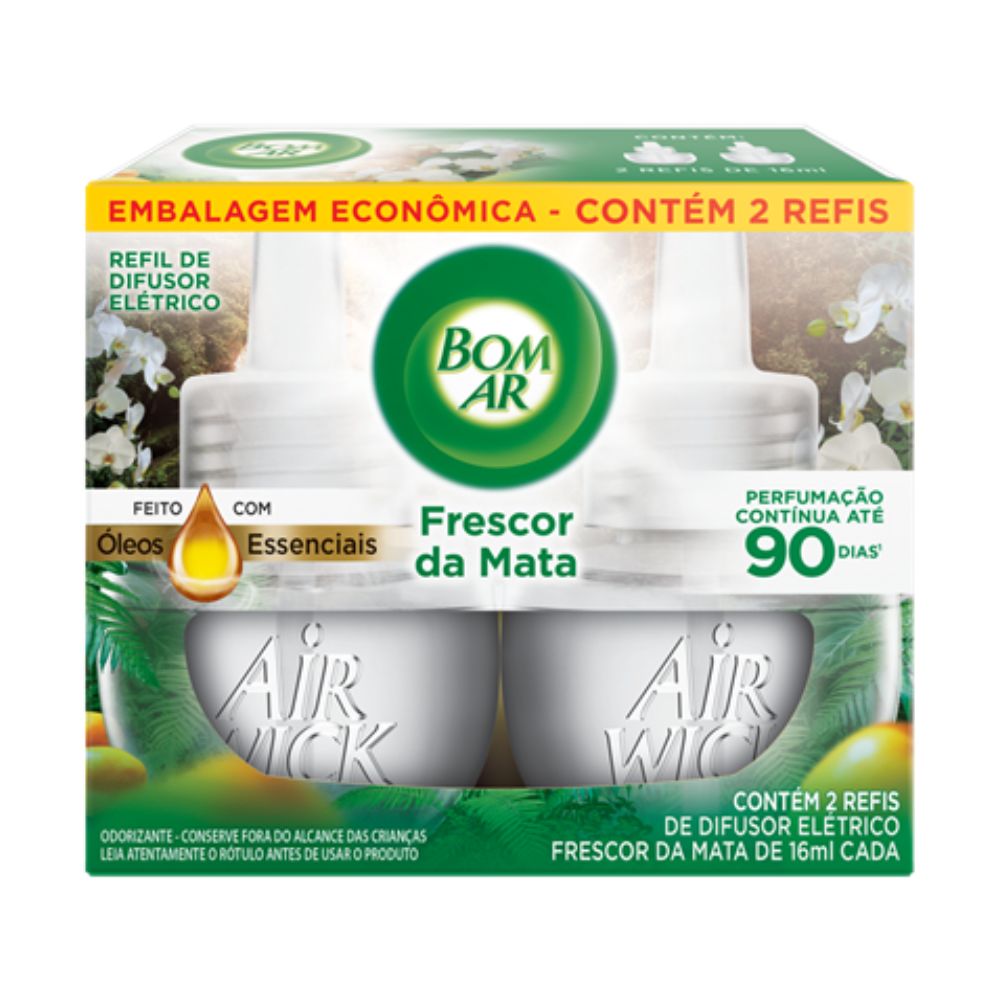 Odorizador de Ambiente Frescor da Mata Bom Ar Air Wick Caixa com 2 Unidades 16ml Refil