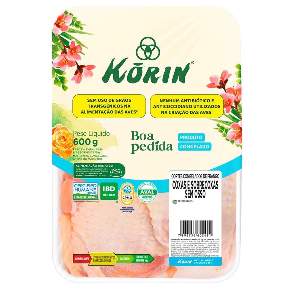 Coxa e Sobrecoxa sem Osso de Frango IQF Korin Bandeja 600g