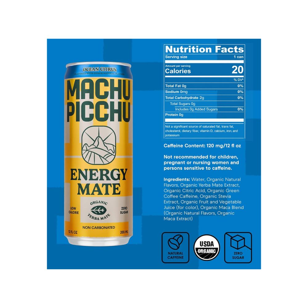 Energético Orgânico Ocean Citrus Sem Açúcar Machu Picchu 350ml