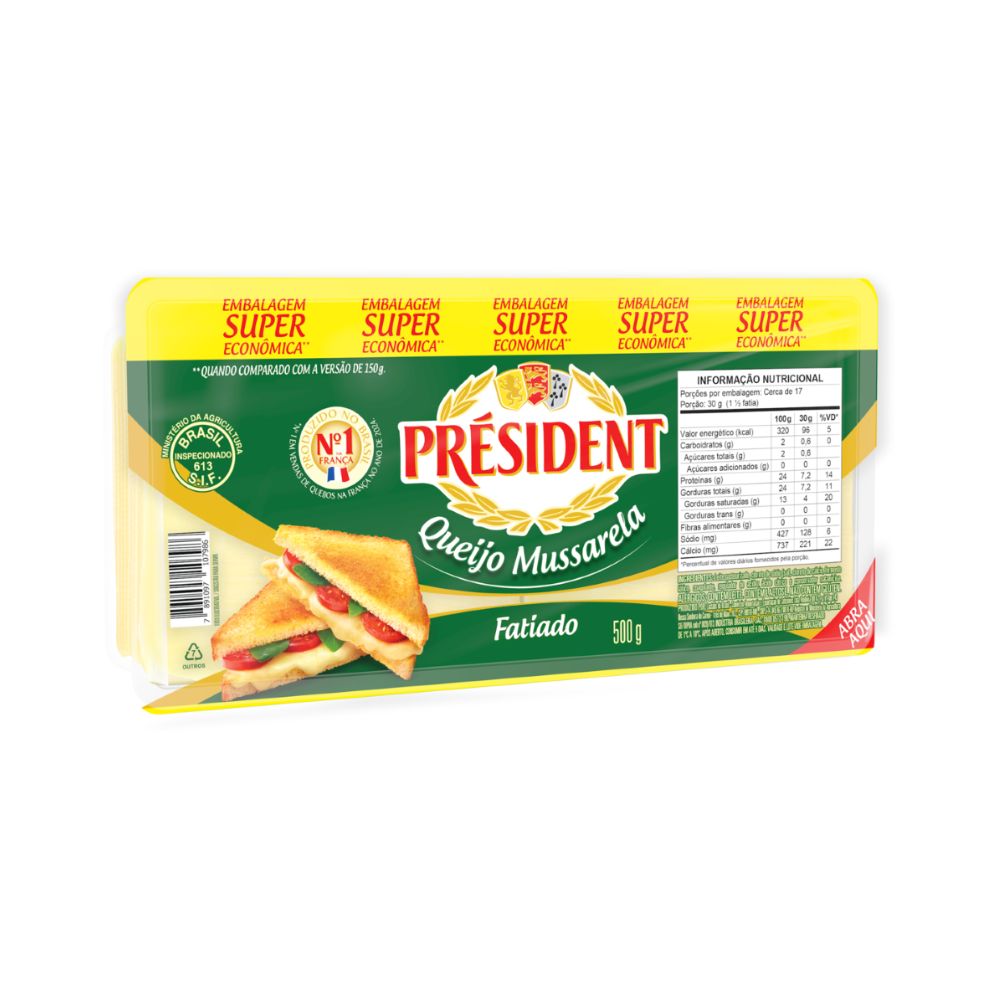 Queijo Mussarela Fatiado Président 500g