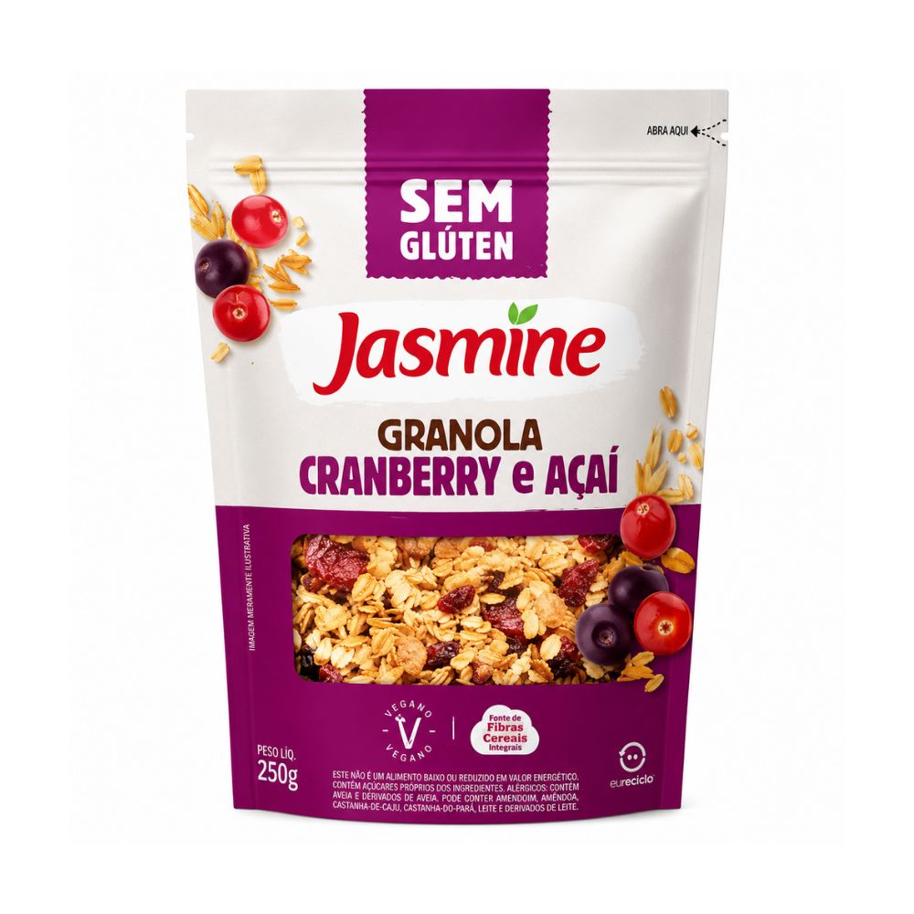 Granola Cranberries e Açaí Sem Glúten Vegana Jasmine 250g | Mambo